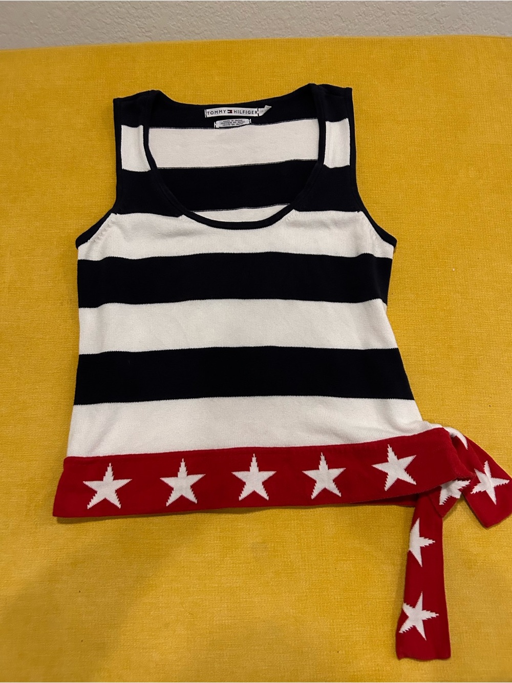 Y2K Tommy Hilfiger White Tank with Navy Trim and Flag Detail